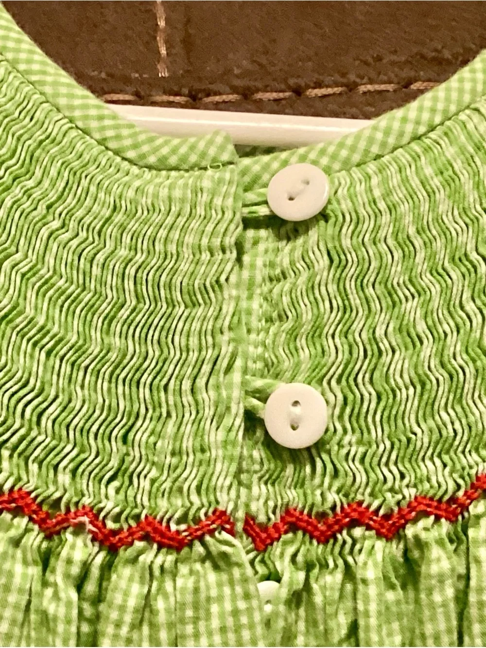 Girls Santa Smocked Green Dress - 7